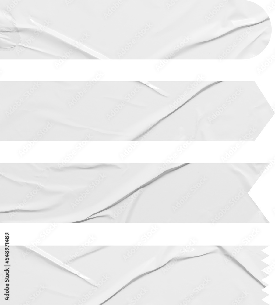 Aufkleber white stickers mockup. blank labels of different shapes, circle wrinkled paper emblems. copy space. 