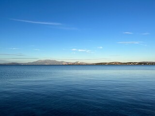 blue seascape, blue sea and blue sky, natural background