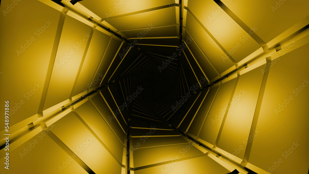 Poster 3d tunnel in shape of pipe. design. moving 3d tunnel in style of metal pipe. movement in geometric 3