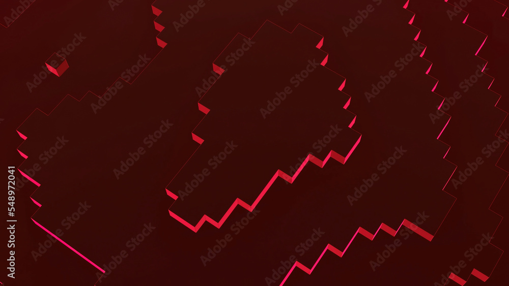 Poster Retro background with moving 3d pixels. Design. Pixels move on background surface. Retro squares move on simple background