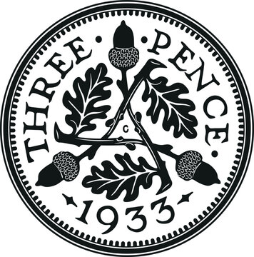 Three pence coin england pound handmade silhouette