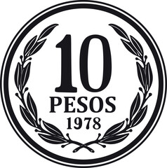 Chile coin vector design 10 pesos vintage 1978