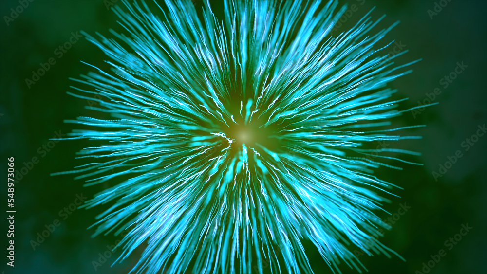 Poster bright flashes of energy with particles and light. motion. cosmic explosion of star with rays and ne