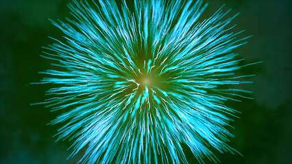 Fototapeta premium Bright flashes of energy with particles and light. Motion. Cosmic explosion of star with rays and nebula. Flashes and explosions of cosmic energy with rays