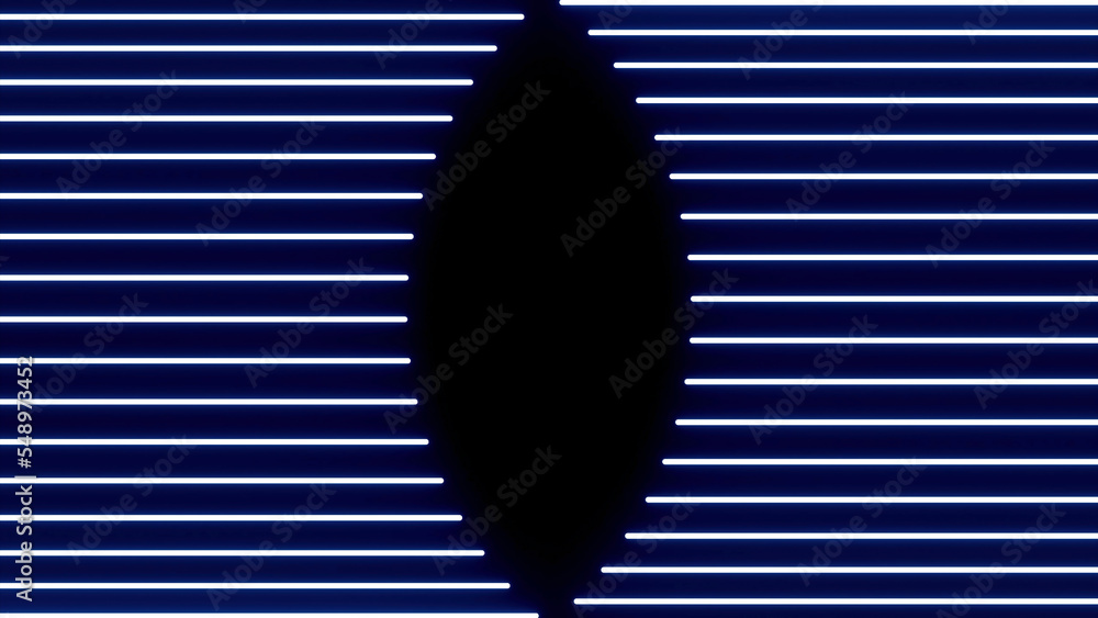 Poster black oval with moving stripes. design. simple animation with moving horizontal stripes around black