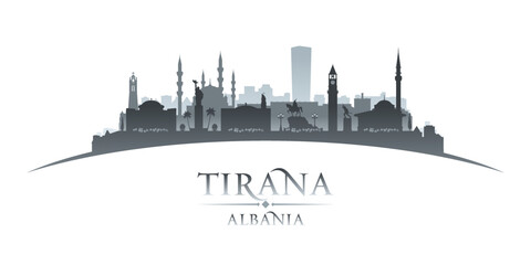 Tirana Albania city silhouette white background - obrazy, fototapety, plakaty