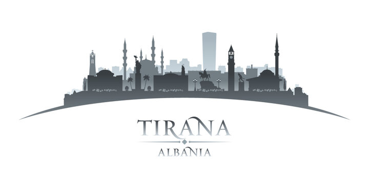 Tirana Albania City Silhouette White Background