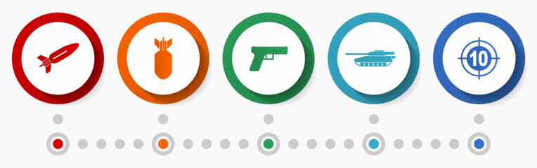 War vector icon set, army concept flat design web buttons, military infographic template
