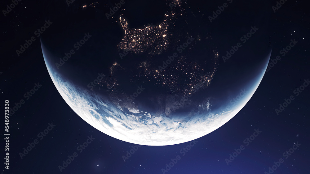 Poster rotating planet earth. motion. rapid rotation of earth with life changes. movement and rotation of e