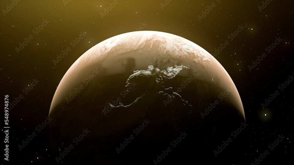 Poster rotation of planet earth in days. motion. planet earth alternates day and night in rotation. 3d mode