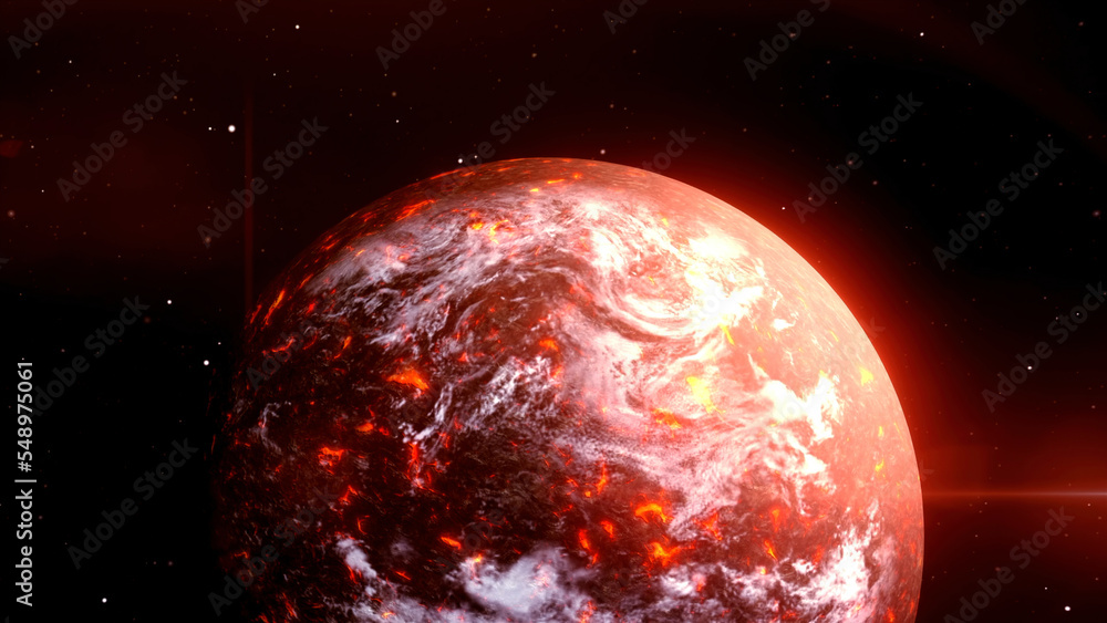 Poster unexplored 3d planet in space. motion. planet rotates in space. unknown dangerous or empty planet in
