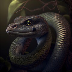 Obraz premium Gorgeous portrait of the snake. Stunning photorealistic illustration with realistic RIM lighting. Ai generated