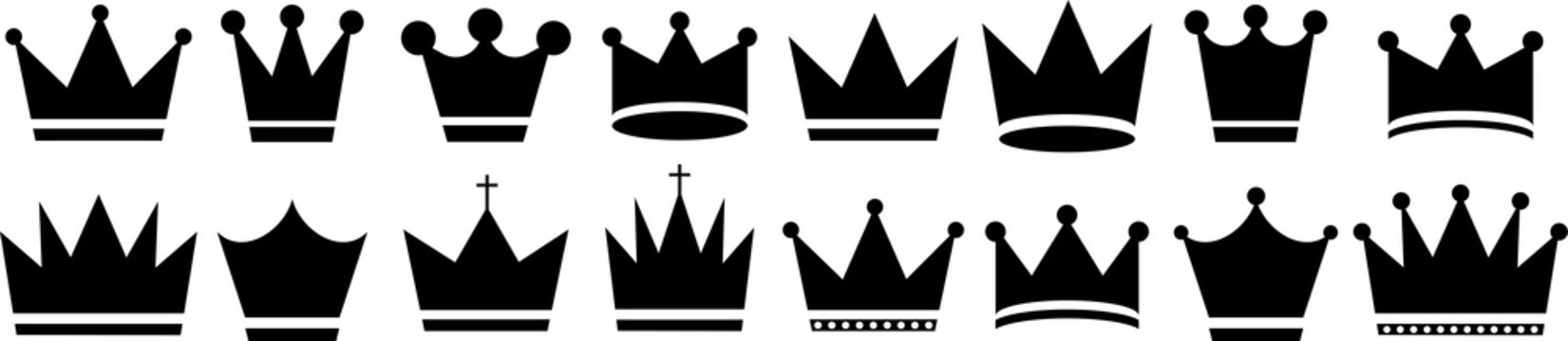 Royal Crown Vector Icons Set. Large Collection Of Crowns On Transparent Background. PNG Image
