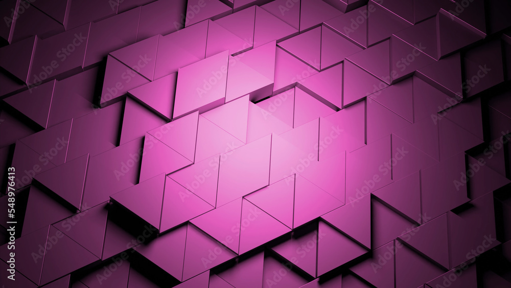 Poster 3d surface with moving triangles. design. triangles are pushed out by waves on surface. geometric su