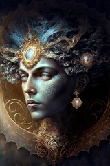 Abstract drawing of a woman with ornate jewellery describing the spiritual awakening of humanity