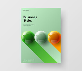 Geometric front page A4 design vector concept. Isolated 3D spheres handbill template.