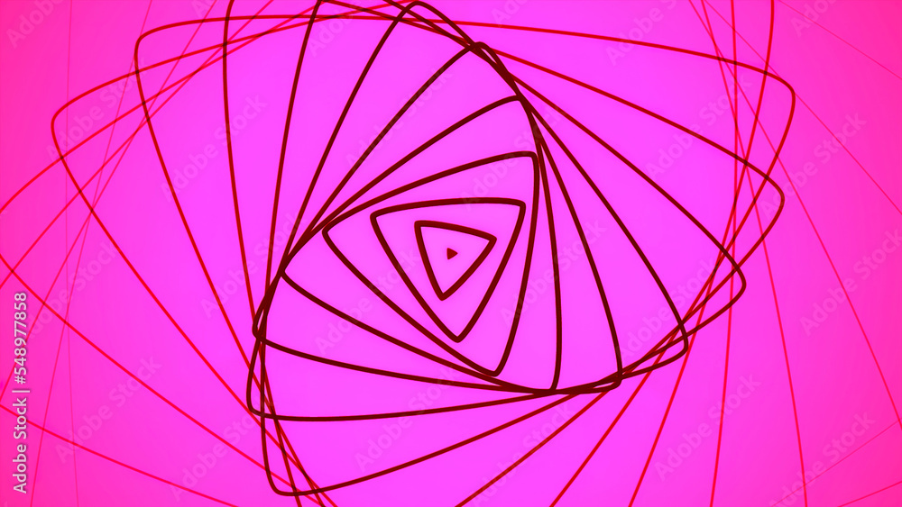 Poster animation with rotating triangles in spiral. motion. beautiful geometric spiral of triangles on colo
