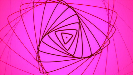 Animation with rotating triangles in spiral. Motion. Beautiful geometric spiral of triangles on colored background. Stylish geometric spiral of spreading triangles