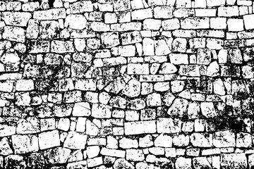 Texture of old dry shabby limestone brickwall. Grungy peeled chipped worn facade of stiff block. Scratched messy chapped dirtied granite slabs. Aged mottled ruined rustic stack stone for grunge design