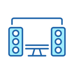 PC with Speakers Color Line Icon. Desktop Computer and Sound Equipment Linear Pictogram. Personal Server Hardware and Music Speaker Outline Symbol. Editable Stroke. Isolated Vector Illustration