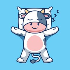 Cute cow character sleeping cartoon vector illustration