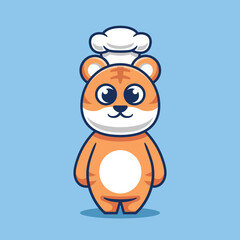 Cute Tiger character wearing chef hat vector illustration