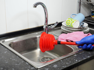 Clogged sink in a house