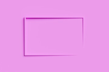Simple abstract rectangular frame with melting and tilting effect on pink background, 3d rendering