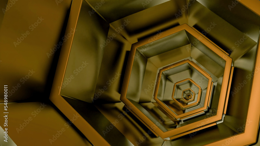 Aufkleber tunnel of moving metal hexagons. design. repeating hexagons are moving in tunnel. 3d tunnel of emerg