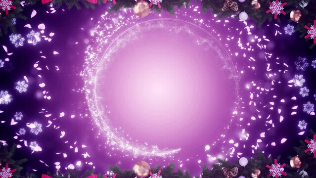 Snowflake Glow Particle Frame Loop. A snowflake glowing particle making an endless frame against a red background with space for titles, text or logos in a seamless loop.
