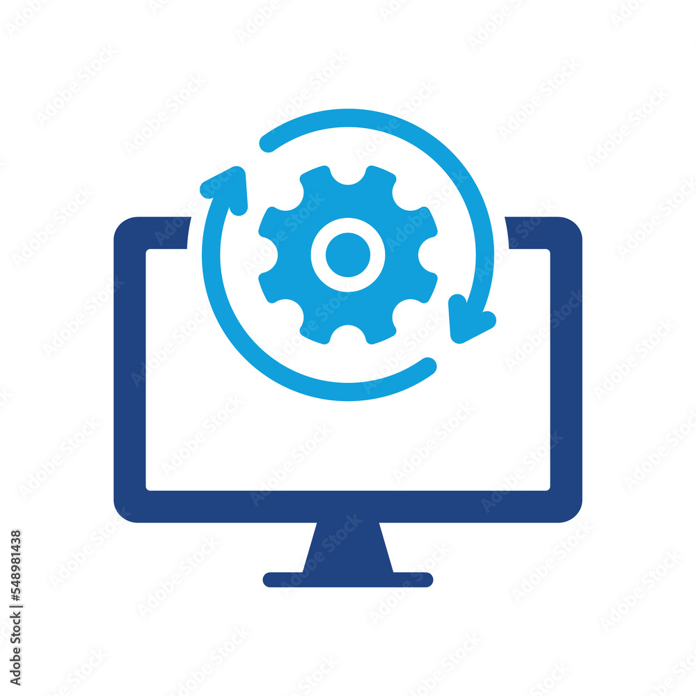 Poster upgrade of software color icon. computer system update silhouette pictogram. download process icon. 