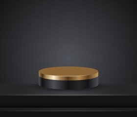 luxury dark pedestal 3d scene show light studio product display golden podium black platform stage background