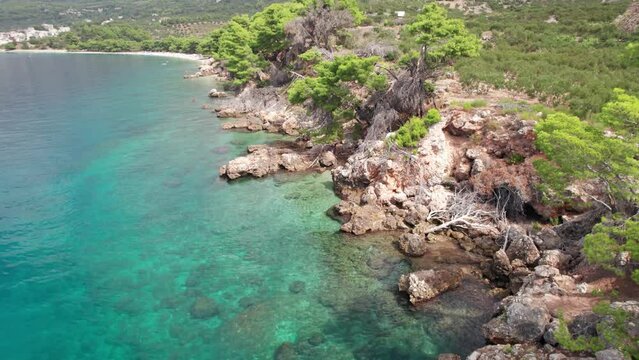 Aerial view of Oprna beach near Stara Baska, Krk Island, Croatia