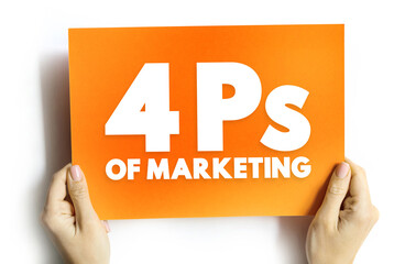 4 Ps of Marketing - foundation model for businesses, historically centered around product, price, place, and promotion, text concept on card