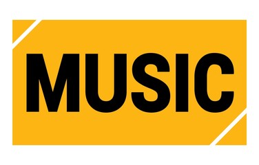 MUSIC text written on yellow-black stamp sign.