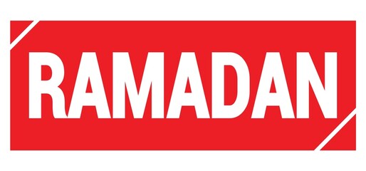 RAMADAN text written on red stamp sign.