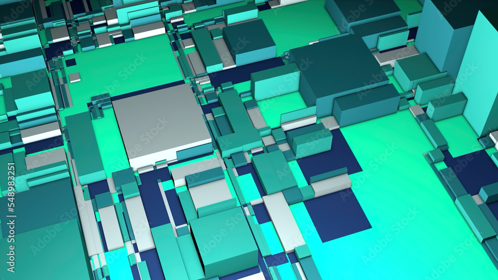Poster background of abstract cubic shapes. motion. technological background of pixels and 3d cubes. approx