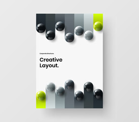 Colorful company brochure A4 design vector template. Unique realistic balls presentation concept.
