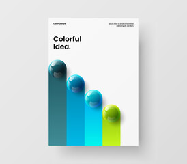 Creative front page A4 vector design concept. Abstract realistic spheres journal cover layout.