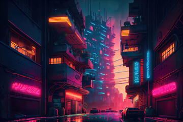 futuristic cyberpunk night street scene