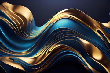abstracte gouden en blauwe fractal golvenachtergrond als behangkopbal