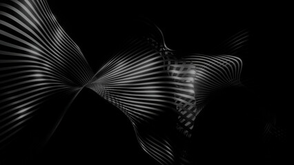 Wave black fabric background with ripples and folds. Design. Animated cloth texture rippling in the wind, monochrome.