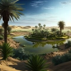 Fototapeta na wymiar An oasis in the middle of a desert.