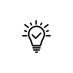 Idea line icon. Invented, tick, idea, think, theory, conjecture, thought, reasoning, development, progress. Meditation concept. Vector black line icon on a white background.