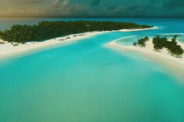 Obraz premium A Beautiful island with white sands in the morning of a calm weather. 