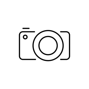 Camera line icon. Photo, selfie, electrical engineering, photographer, art, cinematography, photo card. Photography concept. Vector black line icon on a white background