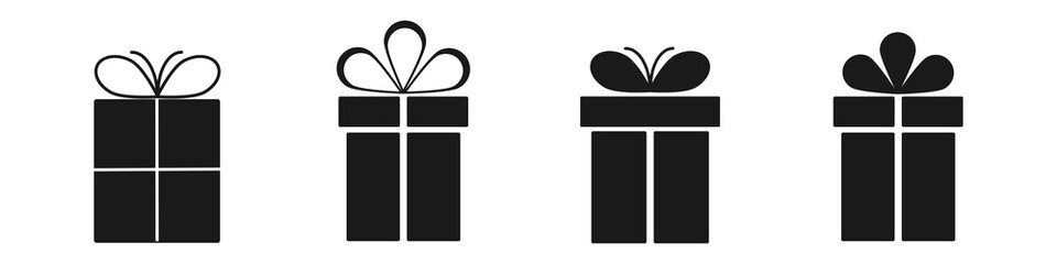 Gift box simple icons.Presents with ribbon bow. Greeting present box.Line art christmas surprise.Gift box vector.