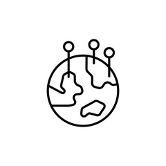 Globe line icon. World, marks, goals, knowledge, location, exploration, map, continents, demonstration, lesson, journey. Geography concept. Vector black line icon on white background