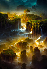 Obraz na płótnie Canvas waterfall at sunset