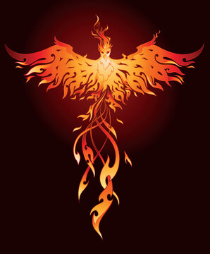 Illustration of fiery phoenix bird ideal for tattoo, logo and printing